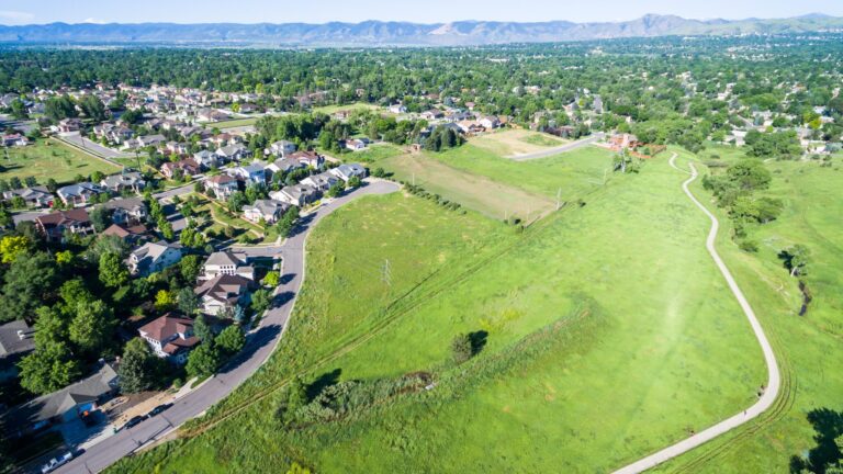 Aerial view of Belmar Park in Lakewood, Colorado
