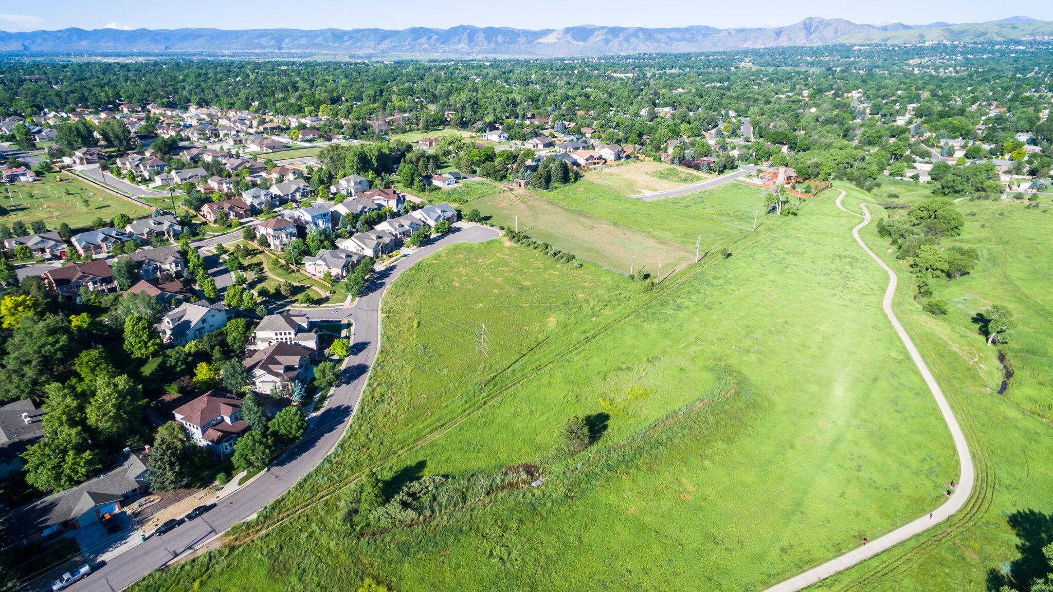 Aerial view of Belmar Park in Lakewood, Colorado